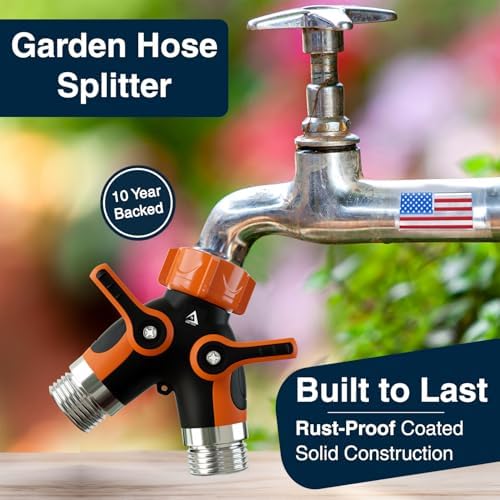 DBR Tech® Hose Splitter 2 Way, Heavy Duty Metal Connector, Two Way Garden Hose Splitter, High Flow Spigot Faucet Bib Adapter