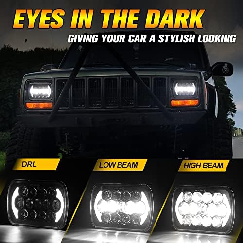 SPL DOT Approved 105W Brightest Black 5x7 7x6 Projector Led Headlights Anti-glare Hi/Low Sealed Beam H6054 H5054 with DRL Compatible with Jeep Wrangler YJ Cherokee XJ Ford Chevy GMC Toyota etc