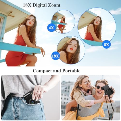 4K Digital Camera for Photography, 64MP Vlogging Camera for YouTube, WiFi Vlog Cameras with 18X Digital Zoom, 3'' Flip Screen and 32GB TF Card, Pink