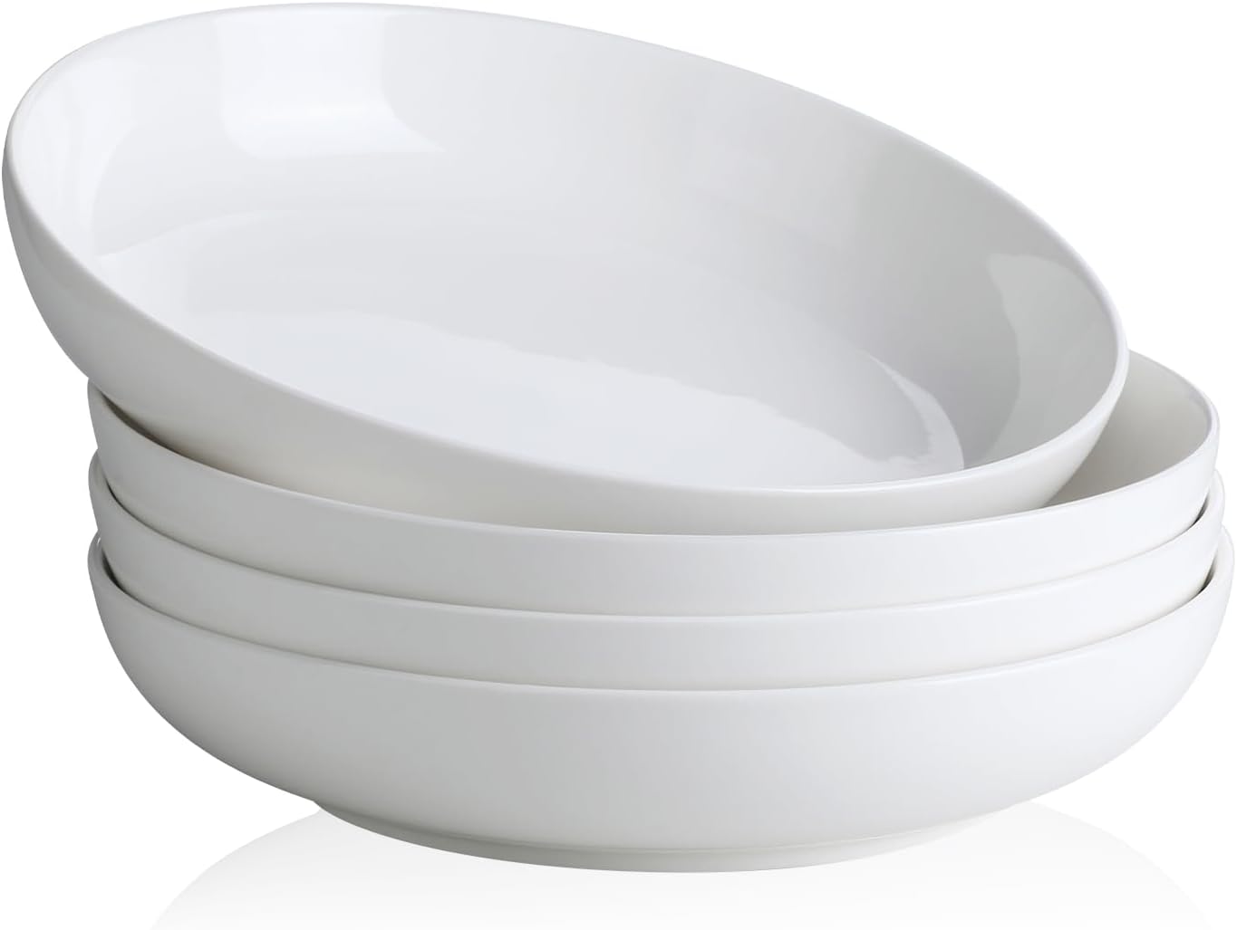 Y YHY 9.75" Large Pasta Bowls, 50 Ounces Big Salad Bowls, Ceramic Serving Bowl Set of 4, Wide and Shallow Bowls Set, Microwave and Dishwasher Safe, White
