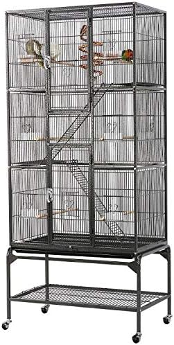 Yaheetech 69" Large Bird Cage for Parakeets, Budgies, 3-Tier Flight Cage | Detachable Rolling Stand, Easy Cleaning Slide-out Tray, Multi-door Access, 0.4'' Bar Spacing, Free Accessories