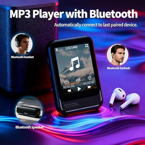 MP3 Player with Bluetooth, Mini MP3 Player with Speaker, Built-in Micro SD Card Slot, Portable Music Player with FM Radio, Video, Voice Recorder