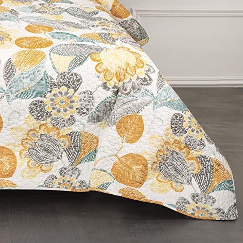 Lush Decor Layla Quilt Floral Leaf Print 3 Piece Reversible Bedding Set Full/Queen Orange & Blue