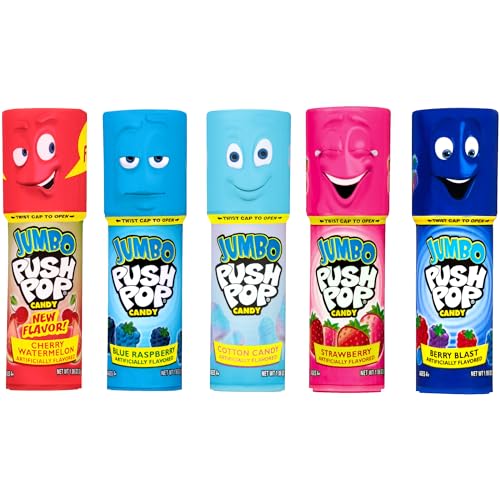 Push Pop Jumbo Individually Wrapped Bulk Lollipop Variety Party Pack | 18 Jumbo Lollipop Suckers in Assorted Fruity Flavors - Fun Candy for