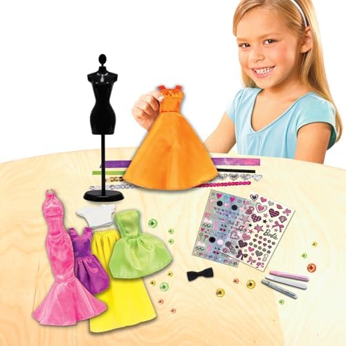 Barbie Be a Fashion Designer Kit - 5 Outfits & DIY Doll Dress Up Set | Create custom styles with glitter, ribbons