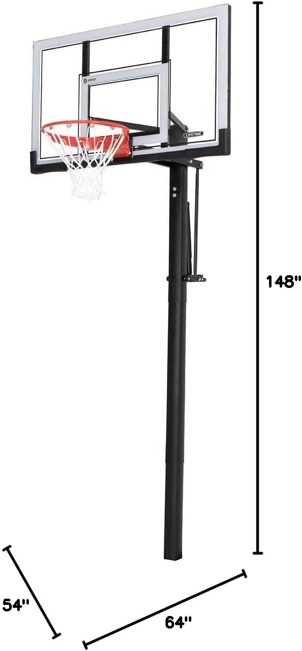 Lifetime Adjustable In-Ground Basketball Hoop, Power Lift Height Adjustment 7.5-10 Ft, 54-Inch Acrylic Backboard, Slam-It Pro Rim, Steel-Framed