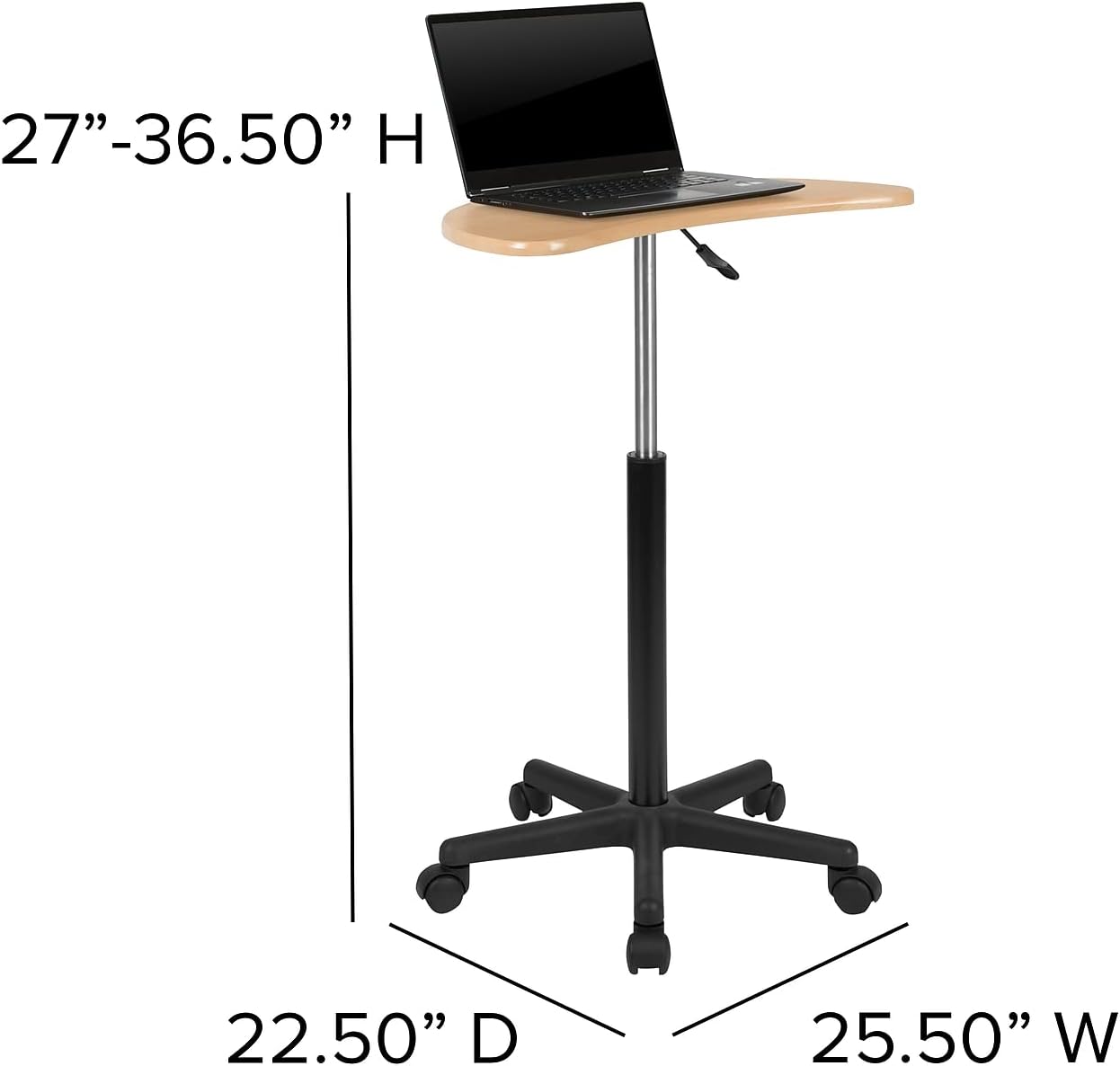 Flash Furniture Eve Sit to Stand Mobile Laptop Desk/Speaker's Lectern with Wheels, Modern Height-Adjustable Portable Standing Computer Desk, Black | Heavy Duty Nylon Base, Dual Wheel Casters