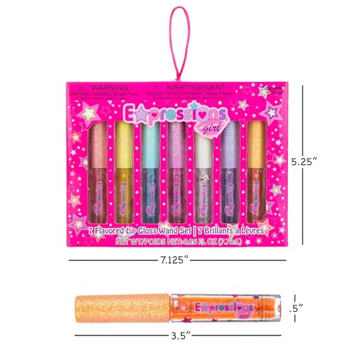 7pc Fruity Flavored Lip Gloss Set - Assorted Fruit Flavor-Great Gift | Non-Toxic Kids Makeup. Fun Shiny Lip Gloss Collection for Kids, Teens & Girls - Sweet & Glossy Lip Care