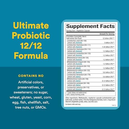 Natural Factors Ultimate Probiotic 12/12 Formula - Digestive Health Support Supplement with Probiotics - Immunity & Gut Health Support Supplement - 120 Vegetarian Capsules (120 Servings)