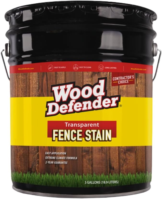 Wood Defender Transparent Fence Wood Stain and Seal in One, Oil-Based Penetrating Sealer, Professional-Grade, Long-Lasting, Weather-Resistant Protector, Redwood, 5-Gallon