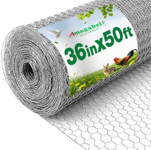 Amagabeli Chicken Wire Fencing Poultry Wire Netting 36inch x 50ft 2 Inch Hexagonal Galvanized Mesh Garden Fence Animal Barrier for Garden Protection Craft Rabbit Cage Dog Roll Chicken Coop Accessories