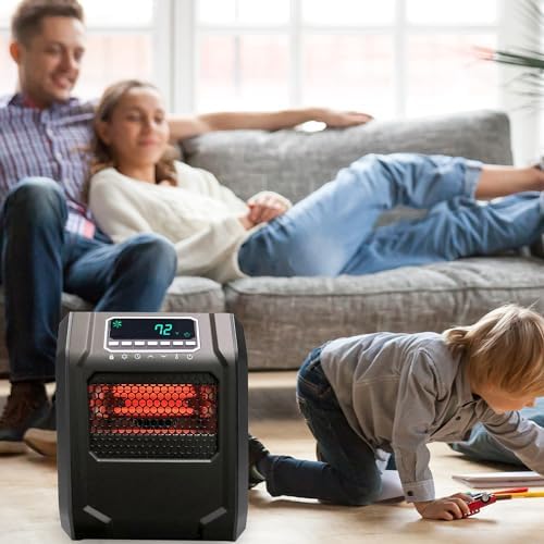 LIFESMART GLOBAL 1500 Watt 4 Element Portable Electric Infrared Quartz Bulb Room Heater for Indoor Use with 3 Heat Settings and Digital Panel - Black