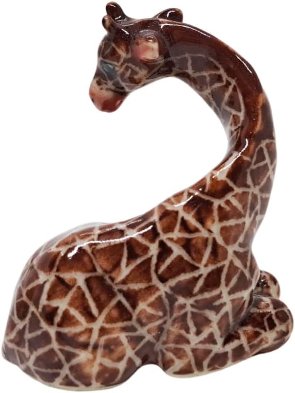 WitnyStore Tiny 2¾" Brown Standing Look Right Giraffe Figurine - Miniature Hand Made Ceramic Giraffes Tropical Savanna Africa Wild Life Cute Animals Porcelain Decorative Collectible Figure Décor Gifts