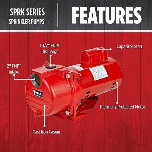 Red Lion RL-SPRK150 Sprinkler/Irrigation Pump, 115/230V, 71 GPM, 1.5 HP | Thermoplastic Impeller, For water sources down to 25' deep, Handles up to 14 sprinklers (1/2" fittings) per zone, 97101501