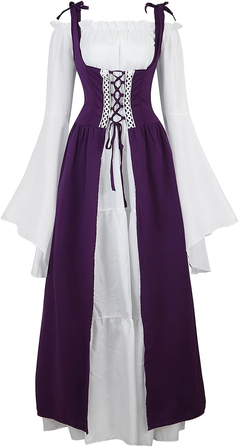 Kranchungel Renaissance Costume Women Dress: Flowy Long Sleeve Medieval Dress for Renaissance Faires & Medieval Festival