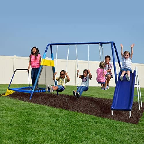 Sportspower Almansor Metal Swing, Slide and Trampoline Set with Slide