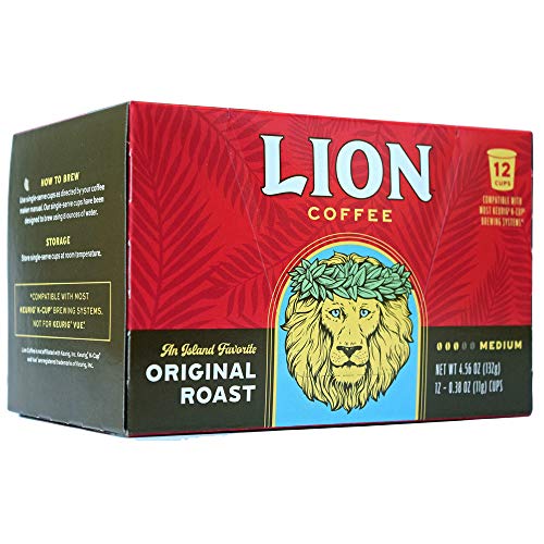 Lion Coffee Original Medium Roast Coffee, Single-Serve Coffee Pods, Compatible with Keurig Brewers, A Taste of Aloha - (12 Count Box)