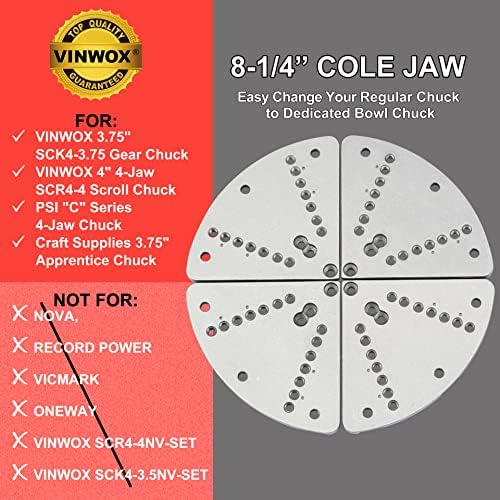 4INCH 4-Jaw Self-Centering Wood Lathe Chuck, 2" Round Jaw Mounted, 1"x8TPI thread & 3/4"x16TPI Adapter, T Allen Wrench, Screw Chuck, SCR4-4