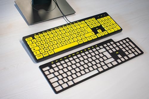 Clevy ALT ClearKeys Keyboard and Keyguard Combo - Large Print High Contrast USB Wired Keyboard for Visually Impaired + Custom Keyguard for Temporary