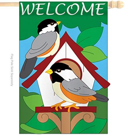 Two Group HS105030-P2-03 Bird House Garden Friends Birds Applique Decorative Vertical 28" x 44" Double Sided Flag Set Wood Dowel with String Hardware