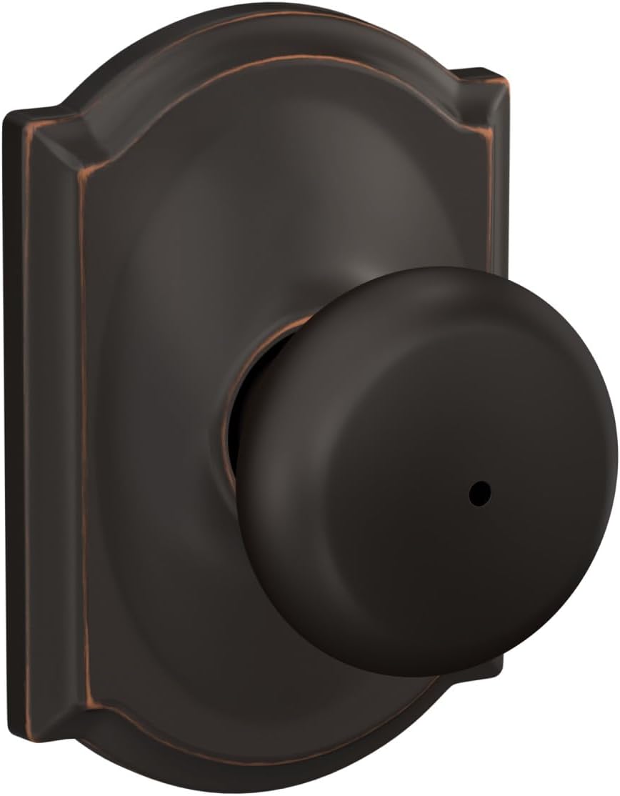 Schlage Plymouth Bed/Bath Privacy Door Knob with Lock, Satin Nickel | Interior bedroom or bathroom door knob with push button lock, Easy to install, Certified durability, Universal fit