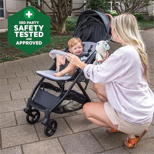 Ingenuity 3Dquickclose CS+ Compact Fold Stroller – Lightweight Stroller with Oversized Canopy, Extra-Large Storage and Compact Fold, Gray