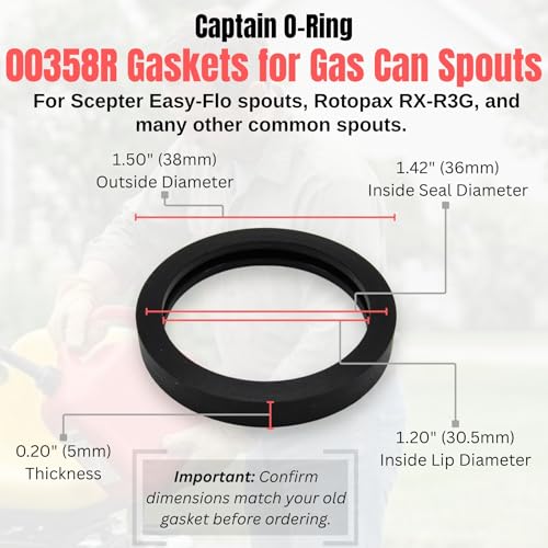 Captain O-Ring – 00358R Gas Can Spout Gasket Seals (6 Pack) - Rubber Replacement Gasoline/Fuel Jug Washer Seals, Upgraded Version