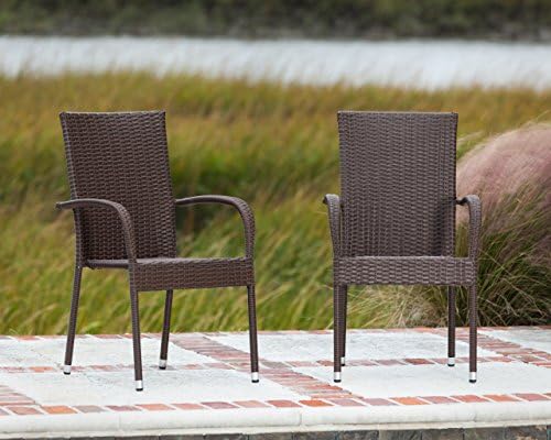 Patio Sense 62664 Morgan Outdoor Wicker Stacking Chairs, Mocha, Set of 4 | Handwoven All-Weather Wicker, Powder-Coated Steel Frame, No Assembly