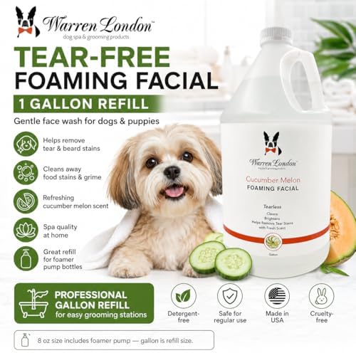 Warren London Foaming Pet Facial | Tear Free Dog Face Wash | Tearless Dog Shampoo for Faces & Dog Eye Stain Remover | Refreshing Cucumber Melon Wash | Made in USA | 8oz