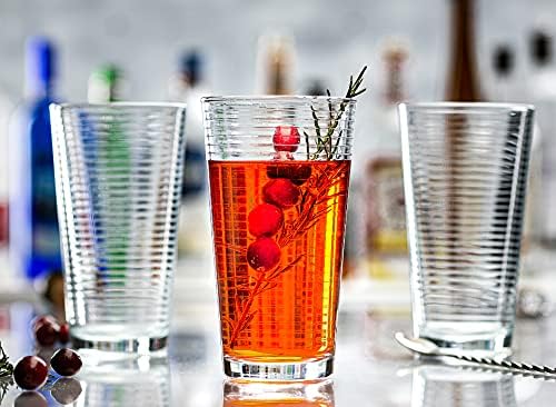 Le'raze Set of 16 Heavy Base Ribbed Durable Drinking Glasses Includes 8 Cooler Glasses (17oz) and 8 Rocks Glasses (13oz)