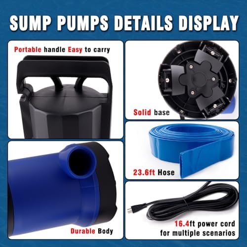 1.5HP Sump Pump, 4000GPH High Flow Clean&Dirty Water Pump