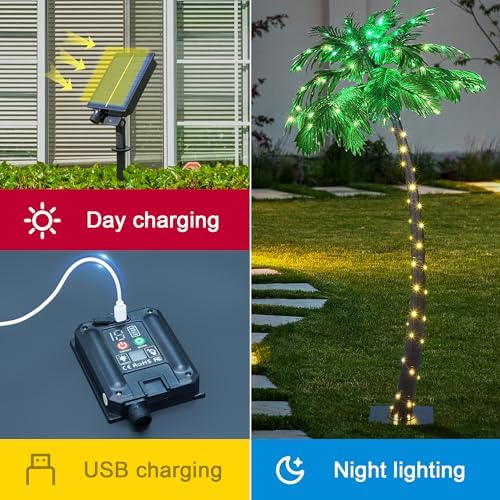 Lightshare 7 Feet Palm Tree 152LED Lights Artificial Fake Tree Decoration for Tiki Bar Outside Patio Porch Pool Christmas Nativity