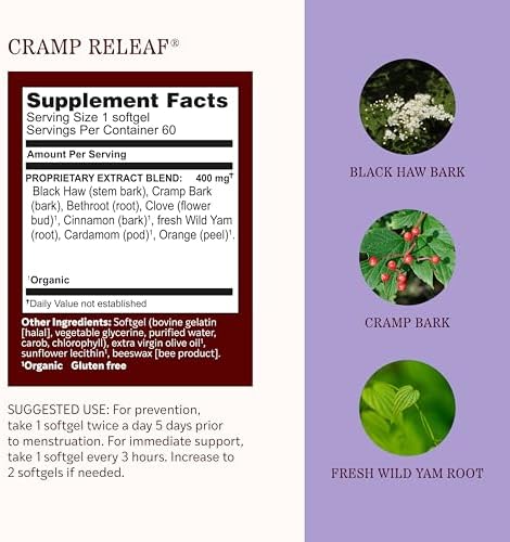 Herbs Etc. Cramp ReLeaf (Menstrual) Softgels - Cycle Support Supplement that Soothes Cramps - Black Haw