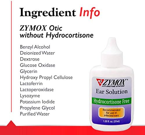 Zymox Otic Enzymatic Ear Solution for Dogs and Cats to Soothe Ear Infections Without Hydrocortisone, 1.25oz