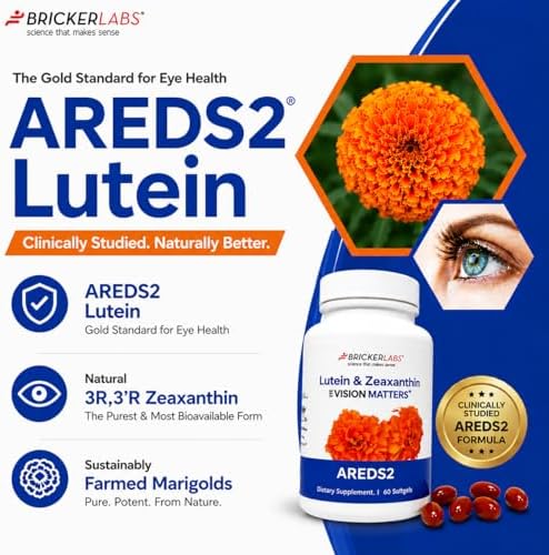 Bricker Labs Natural Lutein + Zeaxanthin Eye Supplement – Supports Eye, Brain, and Skin Health with Macular Carotenoids, Superior Bioavailability