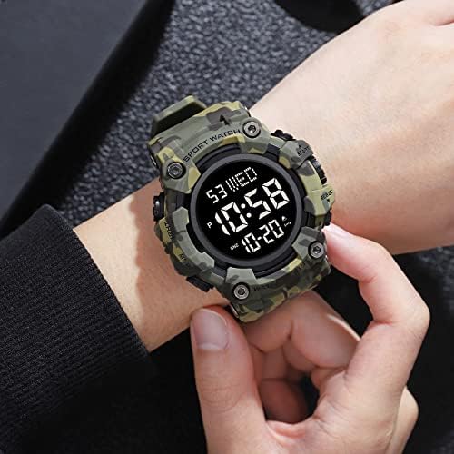 FANMIS Men's Digital 50M Waterproof Electronic Sport Watch Rubber Band Army Military 24H Time LED Light 164FT Water Resistant Calendar Date Day Watches