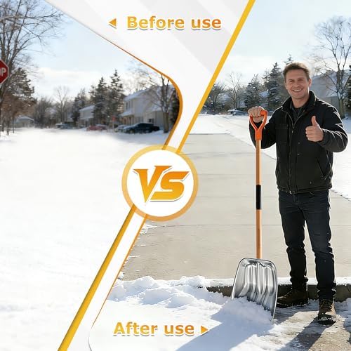 Scoop Shovel, Snow Shovel for Driveway, Non-Slip Wood Handle, D-Handle | Clear Snow