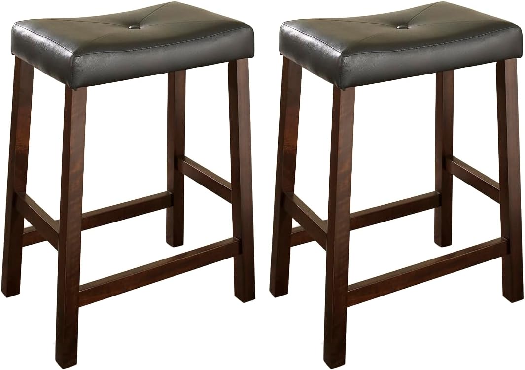 Crosley Furniture Upholstered Saddle Seat Counter Height Bar Stools Set of 2, Black, 24-inch