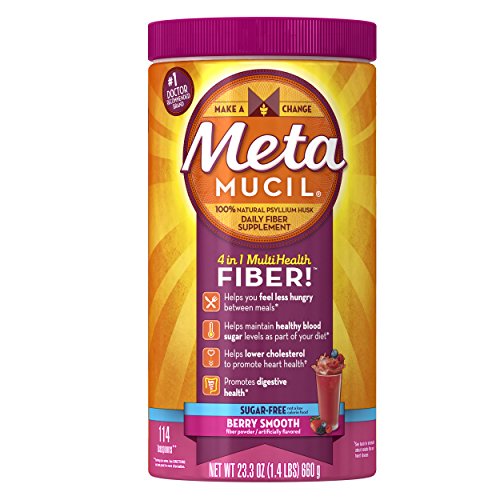 Metamucil Psyllium Fiber Supplement by Meta Berry Smooth Sugar Free Powder 114 Doses, 23.3 Ounce