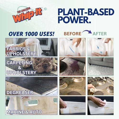 Whip It Cleaner, Multi Purpose Stain Remover Professional Strength Spray, Plant Based Enzyme Cleaner, Cleaning Food, Coffee, Wine, Baby Stains, Pet Stains, Over 500 uses, Made in USA, 32 OZ