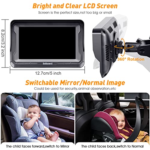 DoHonest Baby Car Camera HD 1080P - Rear-Facing Car Baby Monitor with Night Vision, Adjustable View Angle, Easy Setup, Anti-Glare Display
