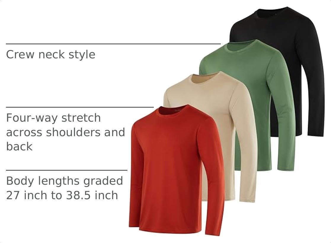 4 Pack Men's Dry Fit Long Sleeve Workout Shirts Gym Athletic Tee Fishing