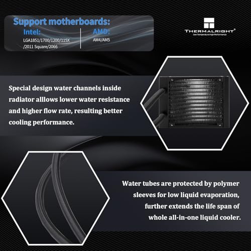 Thermalright FW SE 120 ARGB Black AIO Water Cooler, Liquid CPU Cooler, 2’’ LCD Screen-320x240 Resolution, 2000RPM High Speed