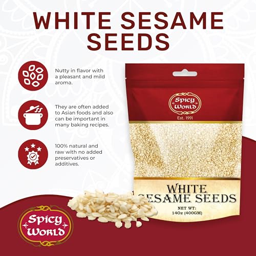 Spicy World White Sesame Seeds 3 LB Bag - Natural, Raw, Hulled, Non-GMO, Bulk Resealable Bag