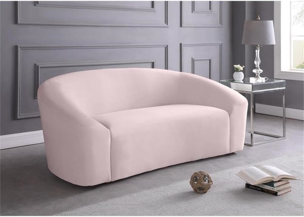 Meridian Furniture 610Black-L Riley Collection Modern | Contemporary Velvet Upholstered Loveseat with Rounded Contemporary Design, Black