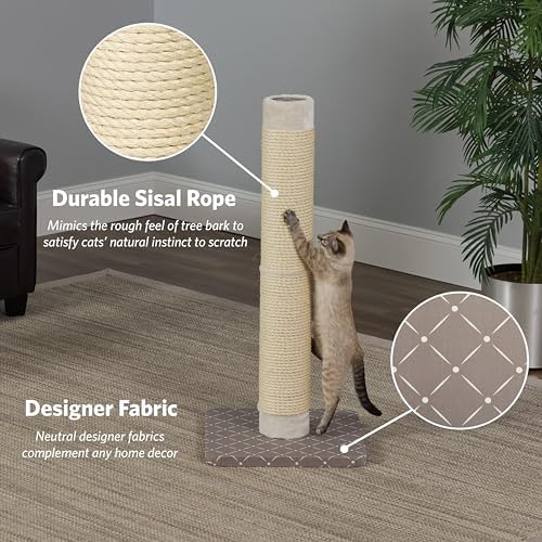 MidWest Homes for Pets Feline Nuvo Grand Forte Scratching Post, 41 Inches Tall, Heavy-Duty Sisal Post with Wide Base, Thick Brown Faux Fur, for Large and Multi-Cat Households