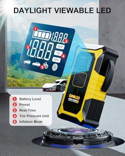GOOLOO A3 12V 3000A Portable Jump Starter with Air Compressor | Supersafe Car Battery Booster Pack (9L Gas/6.5L Diesel) - BOOST for Dead Battery - 150 PSI Auto-Off Tire Inflator - LED Light