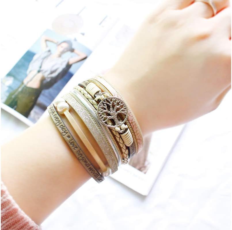 Fesciory Leather Wrap Bracelets for Women, Boho Western Layered Jewelry