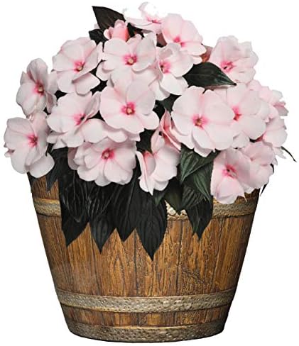 Classic Home and Garden Outdoor Round Whiskey Resin Flower Pot Barrel Planter, Distressed Oak Brown, 20.5" (Pack of 3)