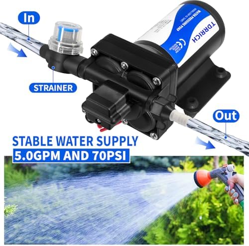 TDRRICH RV Diaphragm Water Pump 12V for Pool, 330GPH 4-Chamber Increase Pressure Booster Pump for Hose Lawn
